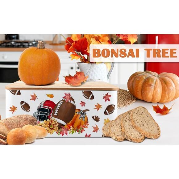 Fall Football Bread/Snack Tin With Cutting Board Lid Thanksgiving Bread Box - Picture 14 of 15